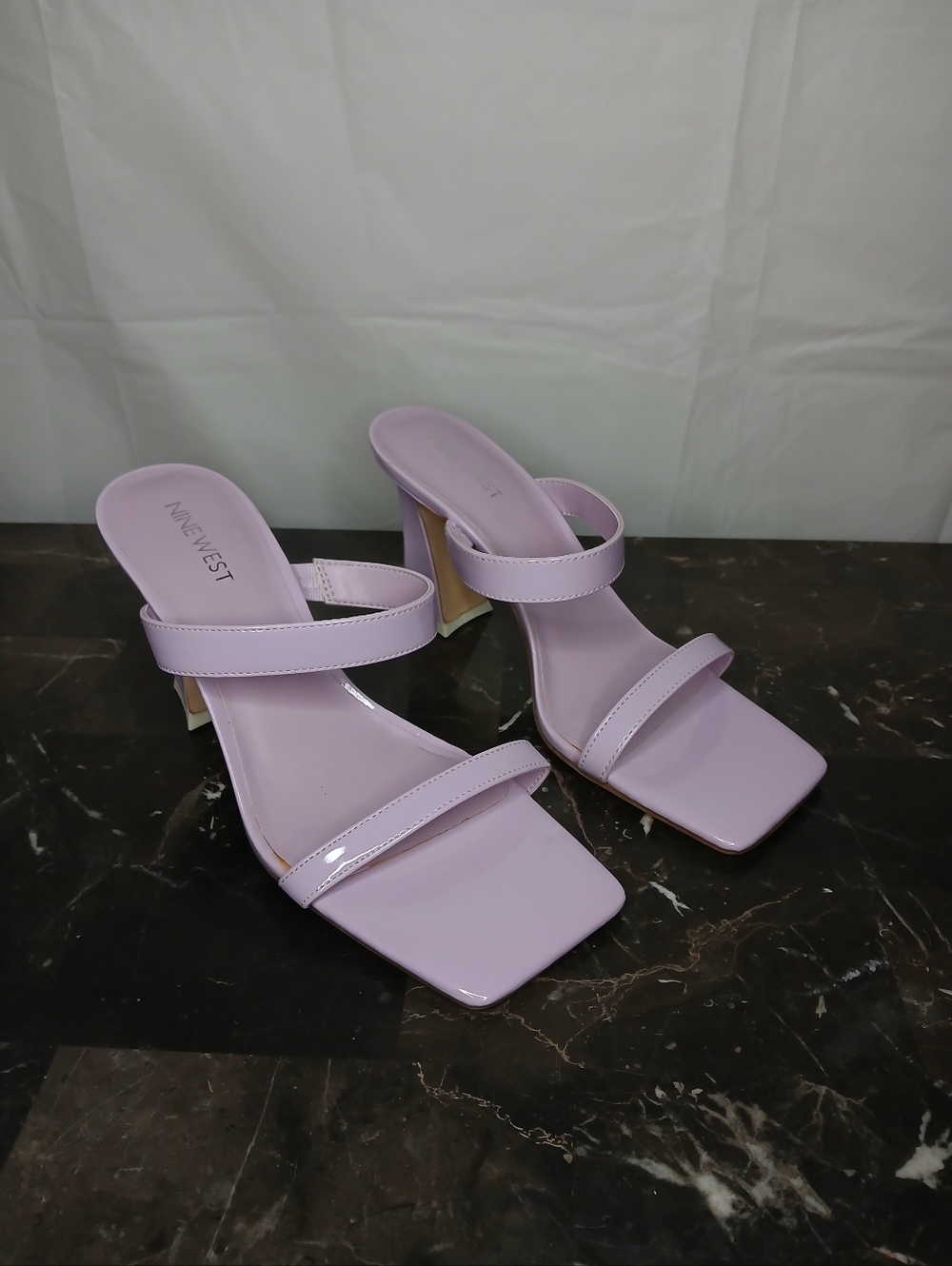 Nine West Lilac Double-Strap Square-Toe Heeled Sandals